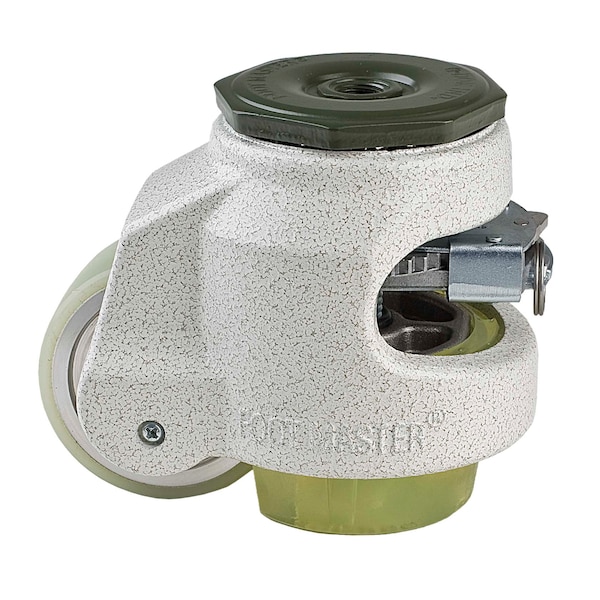 Leveling Caster, Ratchet, 63 mm PU Wheel, 1/2-13 Stem, Swivel, 500 kg Cap, PU Foot Pad, Ivory